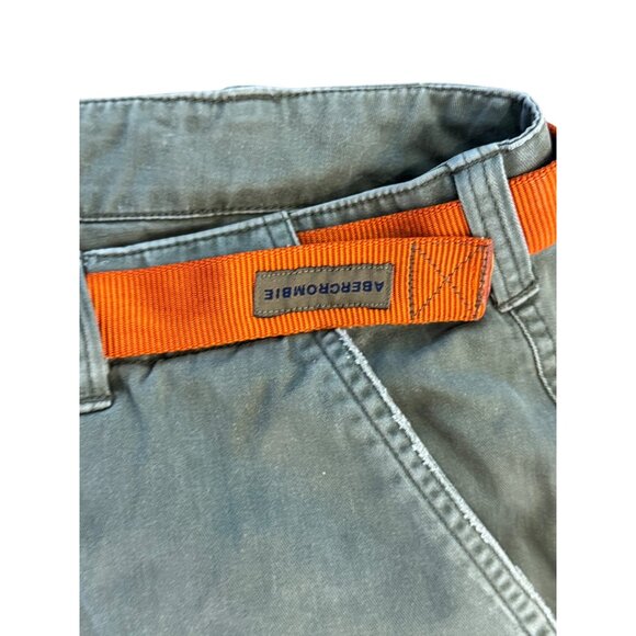 Vintage Y2K Abercrombie & Fitch Mens Cargo Shorts Olive Green W/ Orange Belt Cot - Picture 4 of 5
